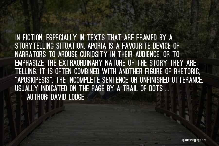 David Lodge Quotes: In Fiction, Especially In Texts That Are Framed By A Storytelling Situation, Aporia Is A Favourite Device Of Narrators To