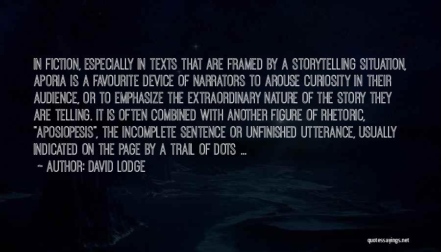 David Lodge Quotes: In Fiction, Especially In Texts That Are Framed By A Storytelling Situation, Aporia Is A Favourite Device Of Narrators To