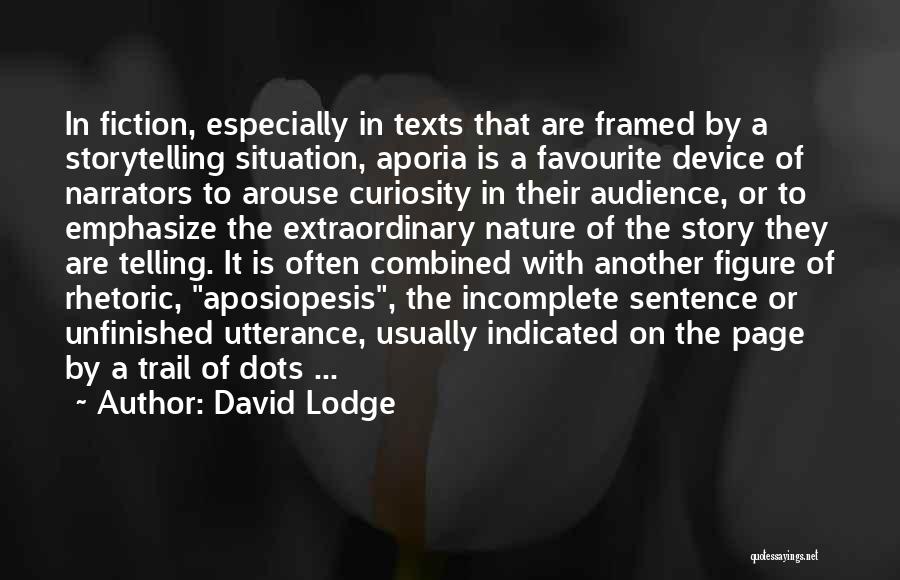 David Lodge Quotes: In Fiction, Especially In Texts That Are Framed By A Storytelling Situation, Aporia Is A Favourite Device Of Narrators To