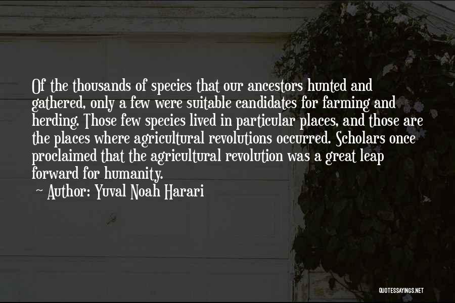 Yuval Noah Harari Quotes: Of The Thousands Of Species That Our Ancestors Hunted And Gathered, Only A Few Were Suitable Candidates For Farming And