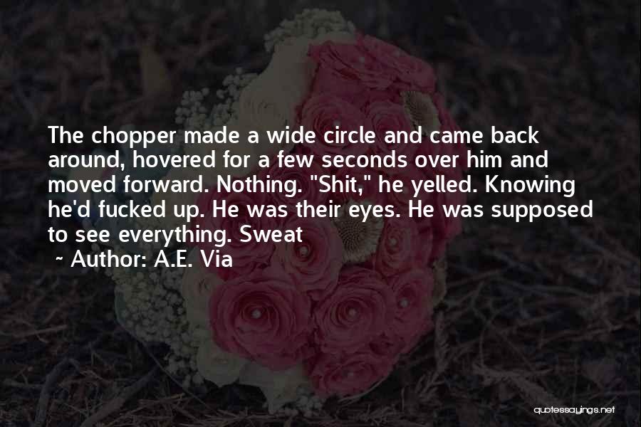 A.E. Via Quotes: The Chopper Made A Wide Circle And Came Back Around, Hovered For A Few Seconds Over Him And Moved Forward.