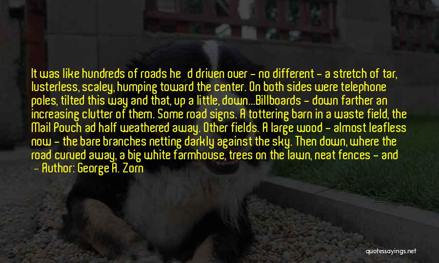 George A. Zorn Quotes: It Was Like Hundreds Of Roads He'd Driven Over - No Different - A Stretch Of Tar, Lusterless, Scaley, Humping