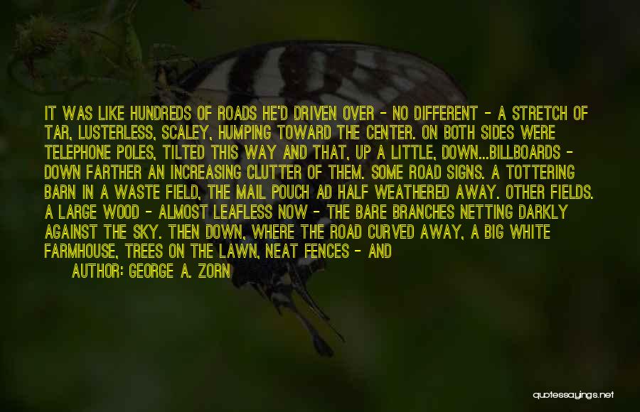 George A. Zorn Quotes: It Was Like Hundreds Of Roads He'd Driven Over - No Different - A Stretch Of Tar, Lusterless, Scaley, Humping