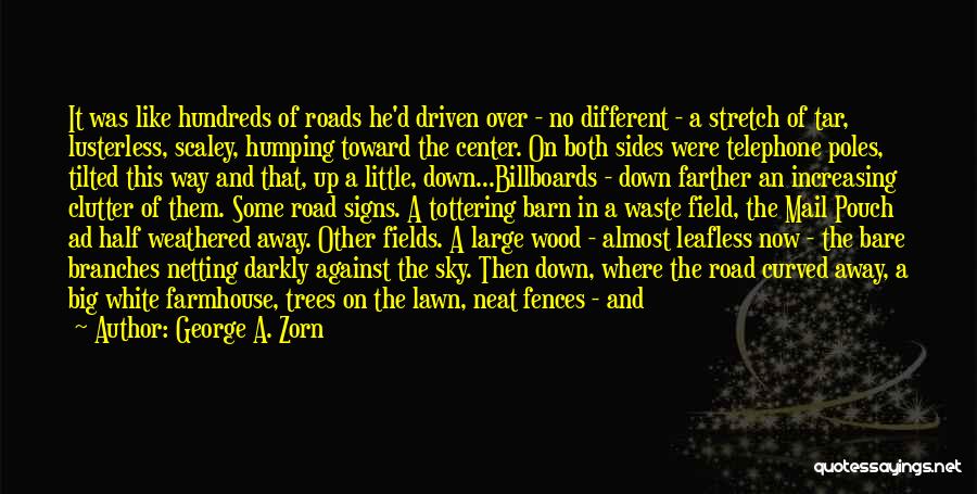 George A. Zorn Quotes: It Was Like Hundreds Of Roads He'd Driven Over - No Different - A Stretch Of Tar, Lusterless, Scaley, Humping