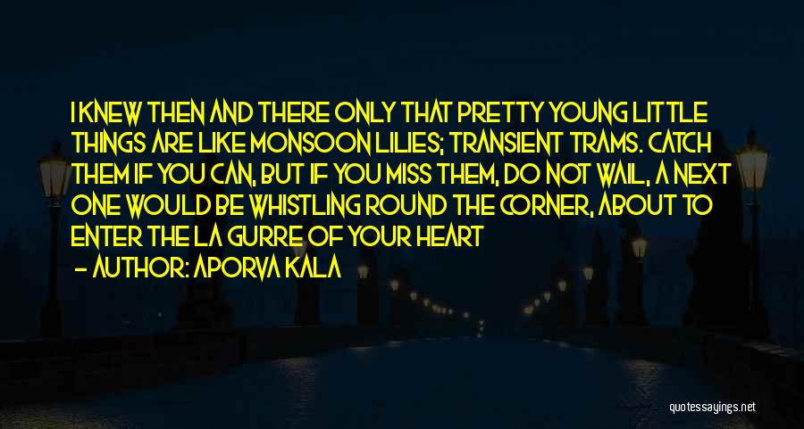 Aporva Kala Quotes: I Knew Then And There Only That Pretty Young Little Things Are Like Monsoon Lilies; Transient Trams. Catch Them If