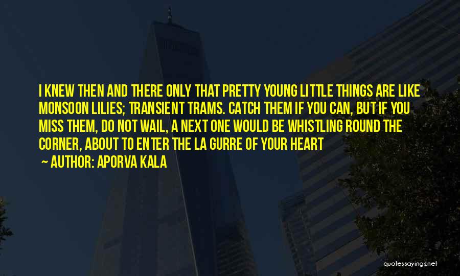 Aporva Kala Quotes: I Knew Then And There Only That Pretty Young Little Things Are Like Monsoon Lilies; Transient Trams. Catch Them If
