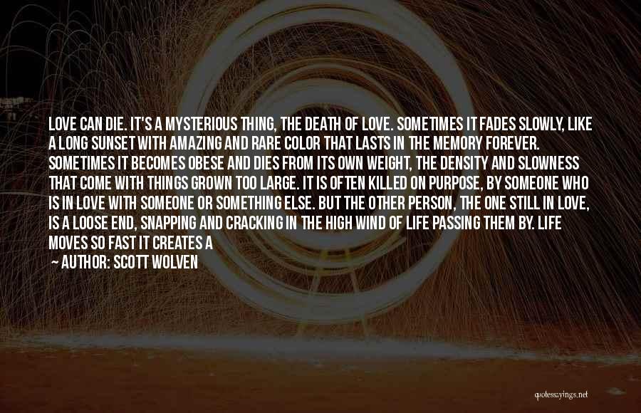 Scott Wolven Quotes: Love Can Die. It's A Mysterious Thing, The Death Of Love. Sometimes It Fades Slowly, Like A Long Sunset With