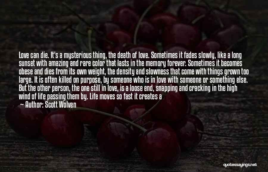 Scott Wolven Quotes: Love Can Die. It's A Mysterious Thing, The Death Of Love. Sometimes It Fades Slowly, Like A Long Sunset With