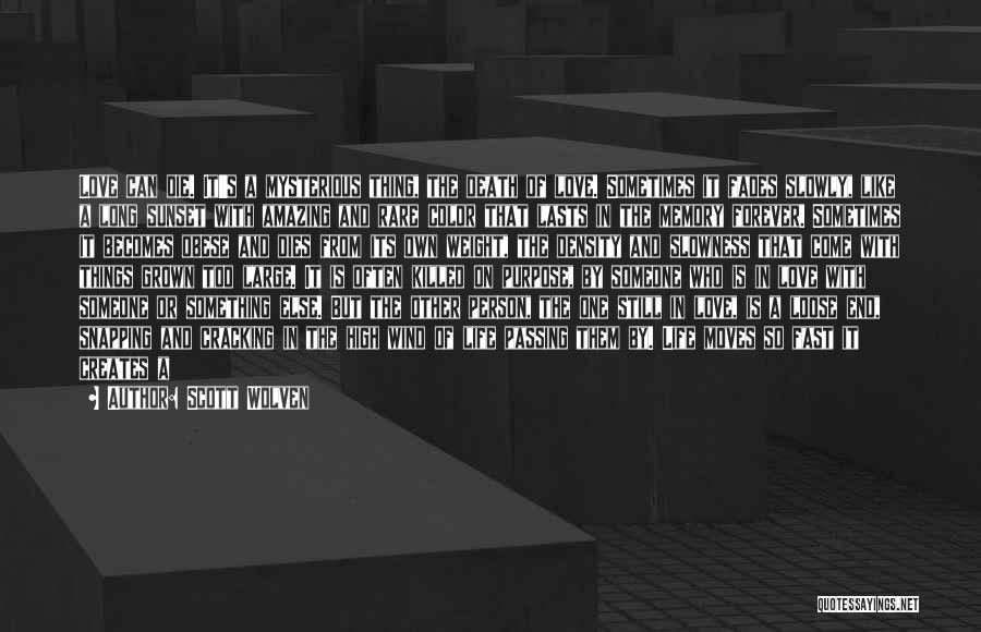 Scott Wolven Quotes: Love Can Die. It's A Mysterious Thing, The Death Of Love. Sometimes It Fades Slowly, Like A Long Sunset With