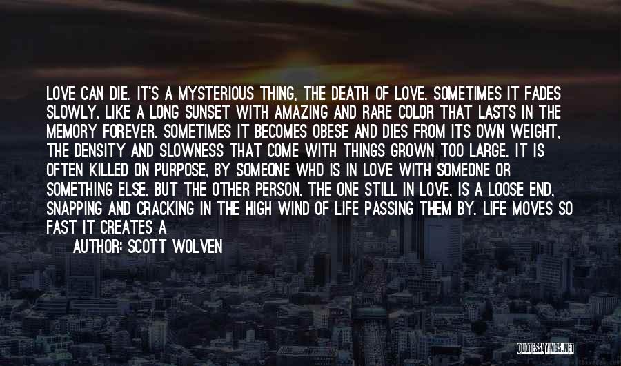 Scott Wolven Quotes: Love Can Die. It's A Mysterious Thing, The Death Of Love. Sometimes It Fades Slowly, Like A Long Sunset With