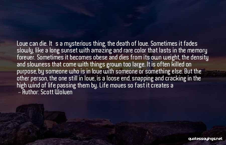 Scott Wolven Quotes: Love Can Die. It's A Mysterious Thing, The Death Of Love. Sometimes It Fades Slowly, Like A Long Sunset With