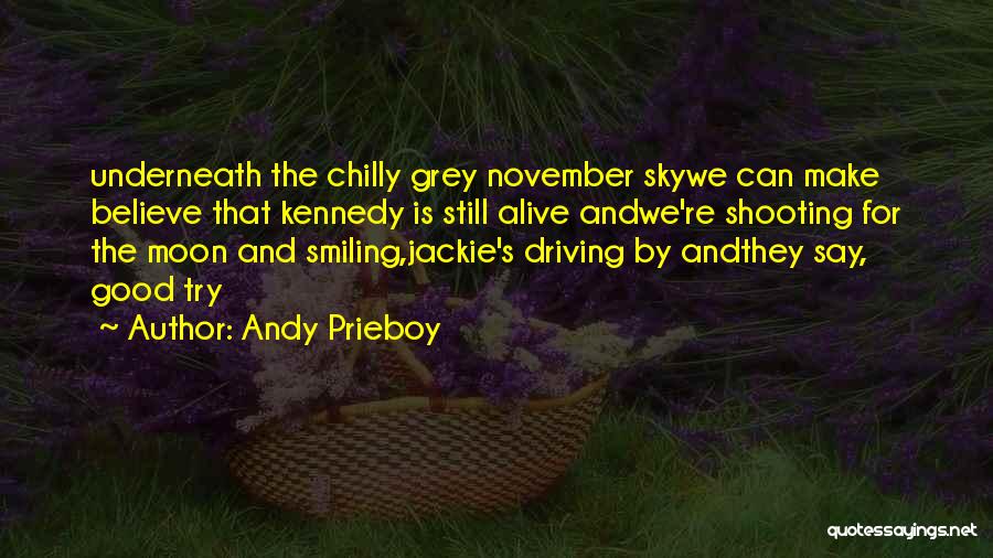 Andy Prieboy Quotes: Underneath The Chilly Grey November Skywe Can Make Believe That Kennedy Is Still Alive Andwe're Shooting For The Moon And