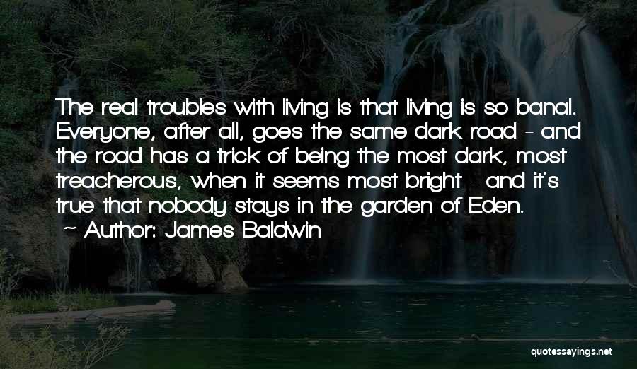 James Baldwin Quotes: The Real Troubles With Living Is That Living Is So Banal. Everyone, After All, Goes The Same Dark Road -