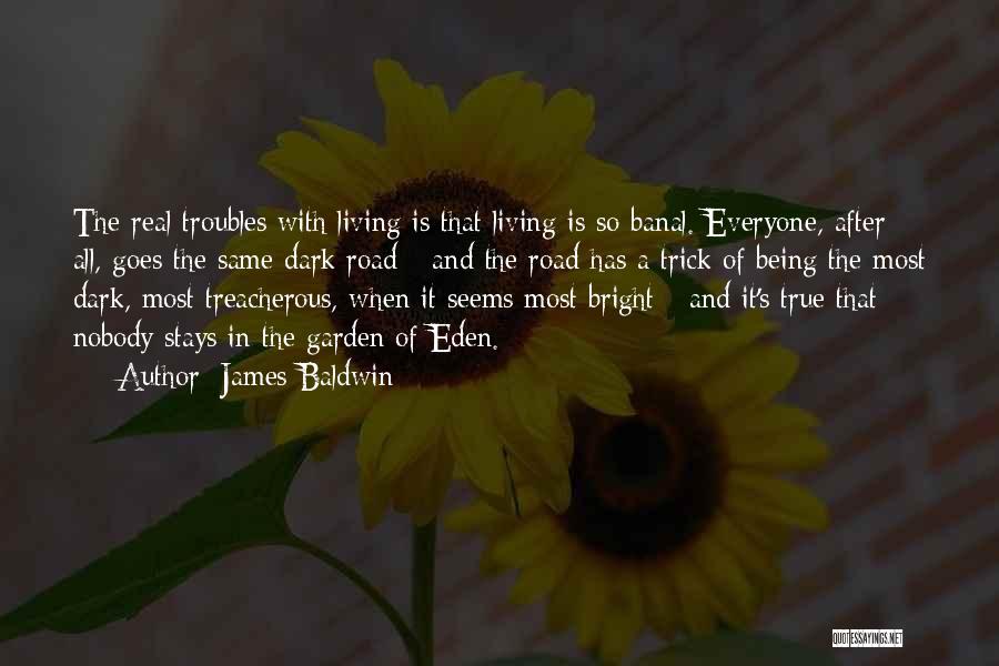 James Baldwin Quotes: The Real Troubles With Living Is That Living Is So Banal. Everyone, After All, Goes The Same Dark Road -
