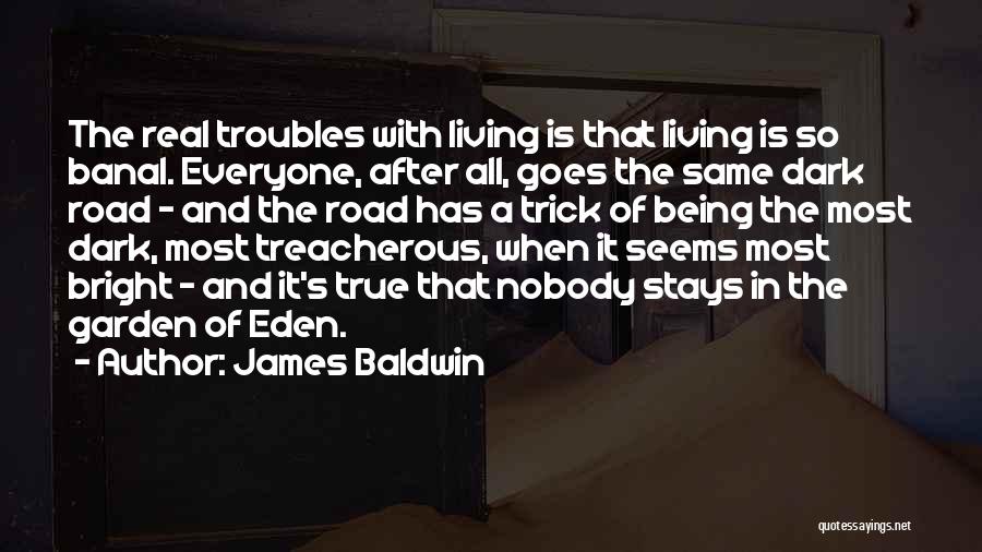 James Baldwin Quotes: The Real Troubles With Living Is That Living Is So Banal. Everyone, After All, Goes The Same Dark Road -