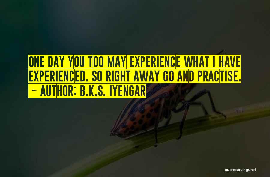 B.K.S. Iyengar Quotes: One Day You Too May Experience What I Have Experienced. So Right Away Go And Practise.