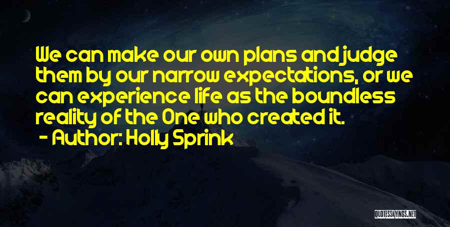 Holly Sprink Quotes: We Can Make Our Own Plans And Judge Them By Our Narrow Expectations, Or We Can Experience Life As The