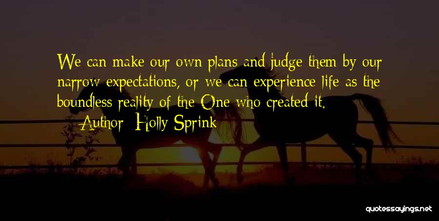 Holly Sprink Quotes: We Can Make Our Own Plans And Judge Them By Our Narrow Expectations, Or We Can Experience Life As The