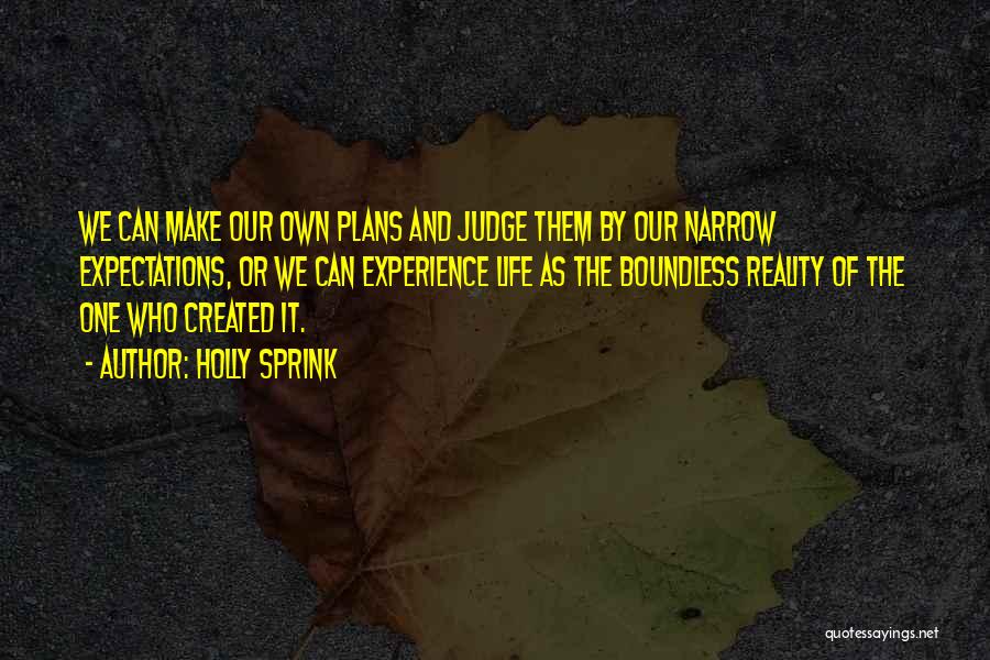 Holly Sprink Quotes: We Can Make Our Own Plans And Judge Them By Our Narrow Expectations, Or We Can Experience Life As The