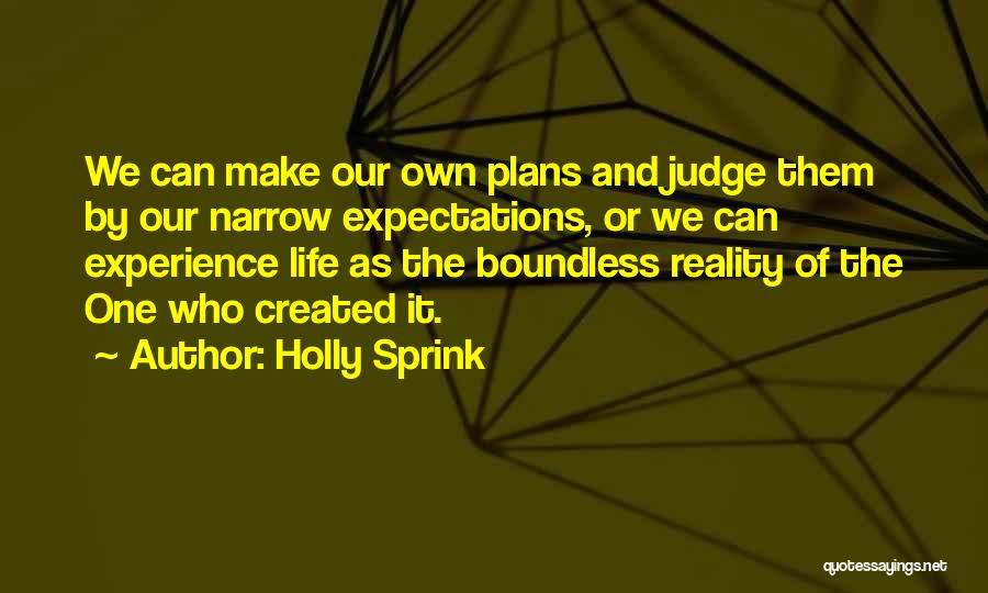 Holly Sprink Quotes: We Can Make Our Own Plans And Judge Them By Our Narrow Expectations, Or We Can Experience Life As The