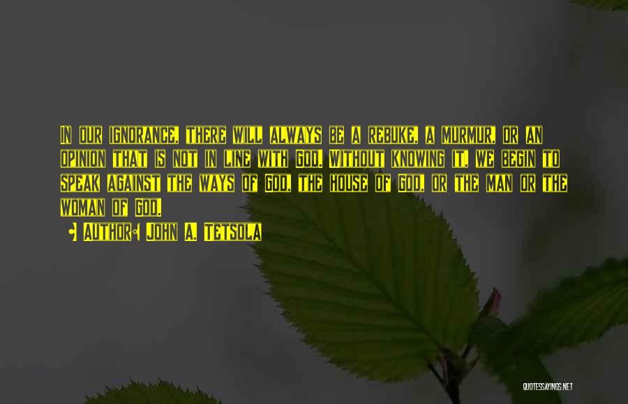 John A. Tetsola Quotes: In Our Ignorance, There Will Always Be A Rebuke, A Murmur, Or An Opinion That Is Not In Line With