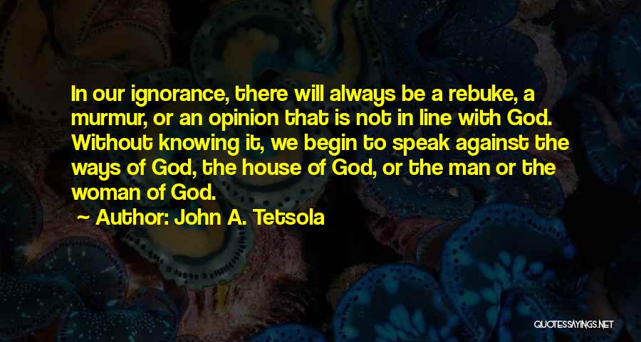 John A. Tetsola Quotes: In Our Ignorance, There Will Always Be A Rebuke, A Murmur, Or An Opinion That Is Not In Line With