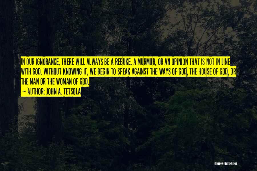 John A. Tetsola Quotes: In Our Ignorance, There Will Always Be A Rebuke, A Murmur, Or An Opinion That Is Not In Line With