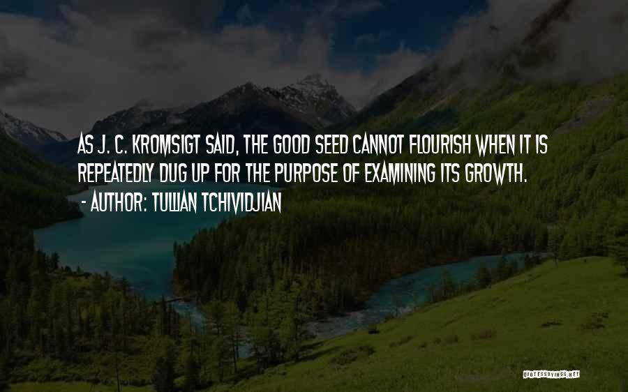 Tullian Tchividjian Quotes: As J. C. Kromsigt Said, The Good Seed Cannot Flourish When It Is Repeatedly Dug Up For The Purpose Of