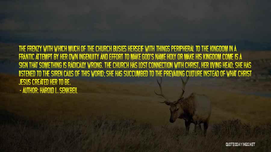 Harold L. Senkbeil Quotes: The Frenzy With Which Much Of The Church Busies Herself With Things Peripheral To The Kingdom In A Frantic Attempt