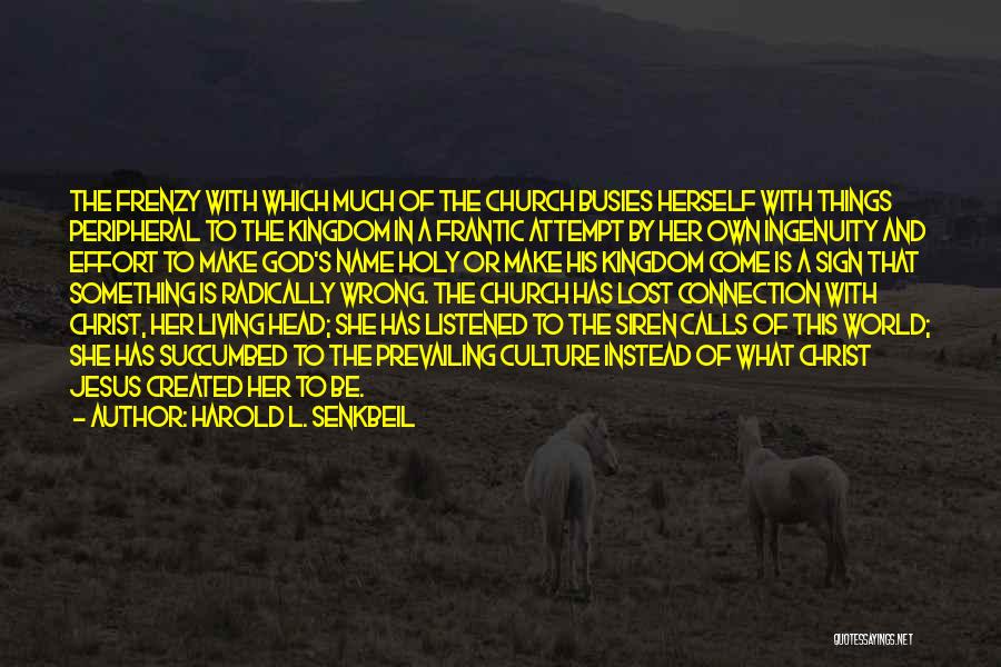Harold L. Senkbeil Quotes: The Frenzy With Which Much Of The Church Busies Herself With Things Peripheral To The Kingdom In A Frantic Attempt