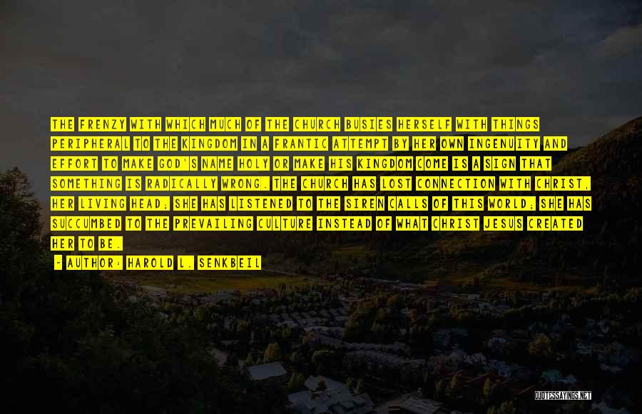Harold L. Senkbeil Quotes: The Frenzy With Which Much Of The Church Busies Herself With Things Peripheral To The Kingdom In A Frantic Attempt