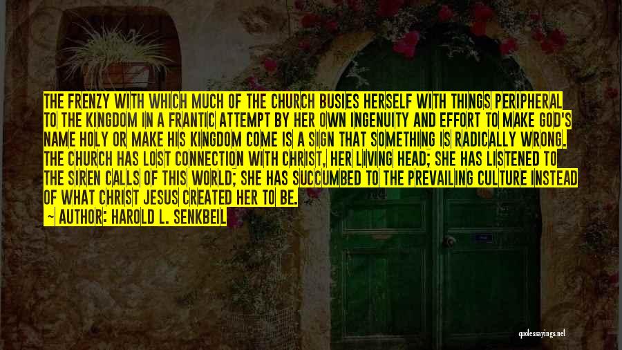 Harold L. Senkbeil Quotes: The Frenzy With Which Much Of The Church Busies Herself With Things Peripheral To The Kingdom In A Frantic Attempt