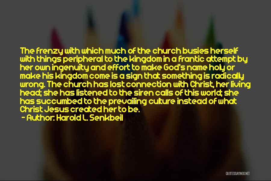 Harold L. Senkbeil Quotes: The Frenzy With Which Much Of The Church Busies Herself With Things Peripheral To The Kingdom In A Frantic Attempt