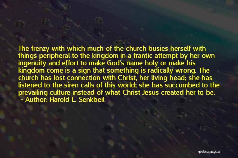Harold L. Senkbeil Quotes: The Frenzy With Which Much Of The Church Busies Herself With Things Peripheral To The Kingdom In A Frantic Attempt