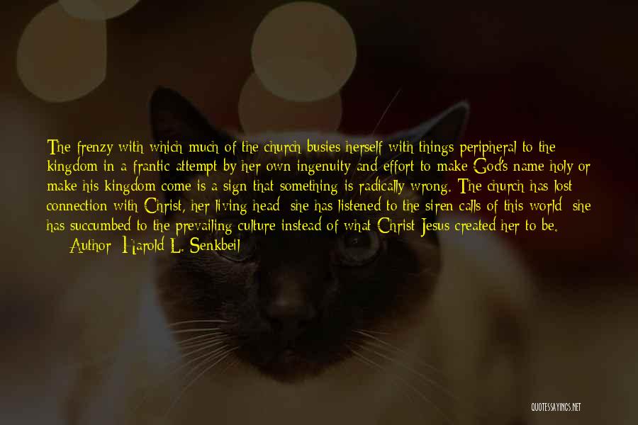 Harold L. Senkbeil Quotes: The Frenzy With Which Much Of The Church Busies Herself With Things Peripheral To The Kingdom In A Frantic Attempt
