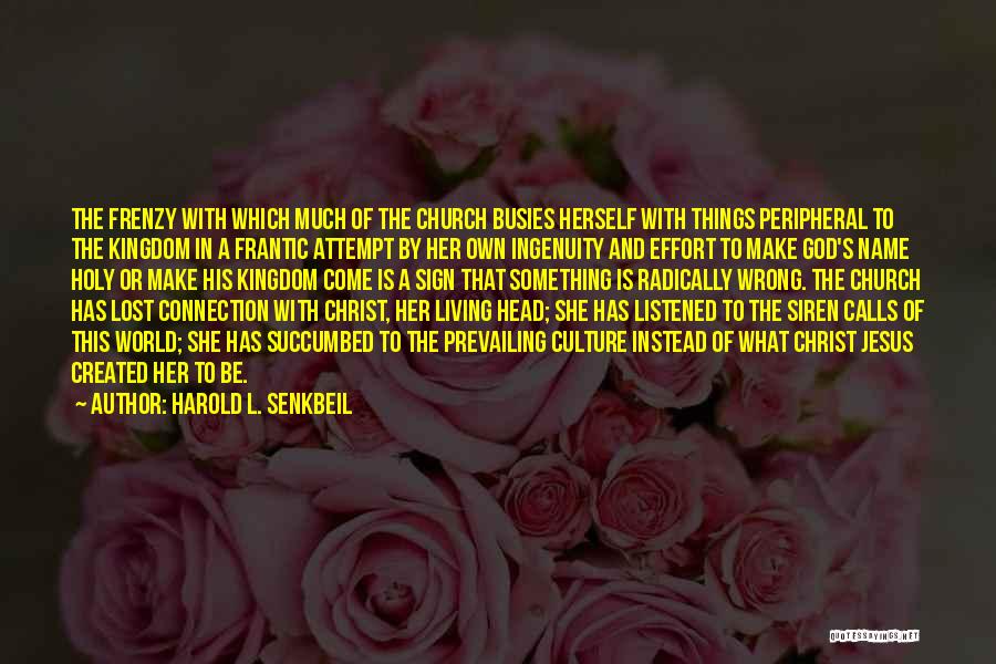 Harold L. Senkbeil Quotes: The Frenzy With Which Much Of The Church Busies Herself With Things Peripheral To The Kingdom In A Frantic Attempt