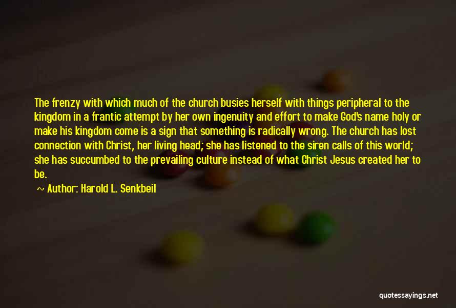 Harold L. Senkbeil Quotes: The Frenzy With Which Much Of The Church Busies Herself With Things Peripheral To The Kingdom In A Frantic Attempt