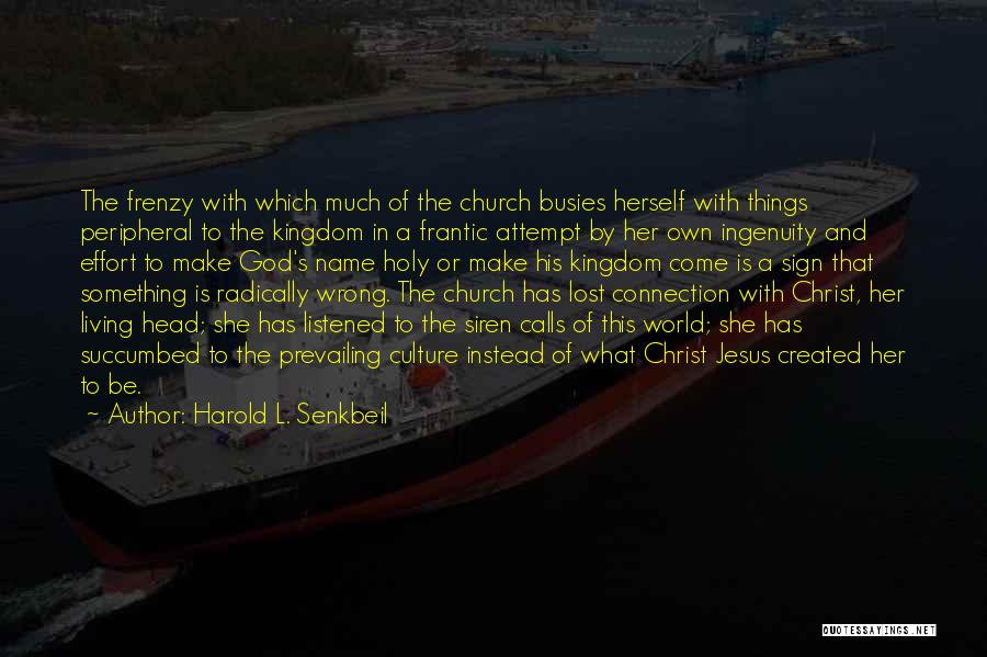 Harold L. Senkbeil Quotes: The Frenzy With Which Much Of The Church Busies Herself With Things Peripheral To The Kingdom In A Frantic Attempt