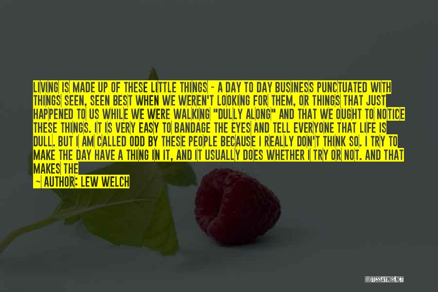 Lew Welch Quotes: Living Is Made Up Of These Little Things - A Day To Day Business Punctuated With Things Seen, Seen Best