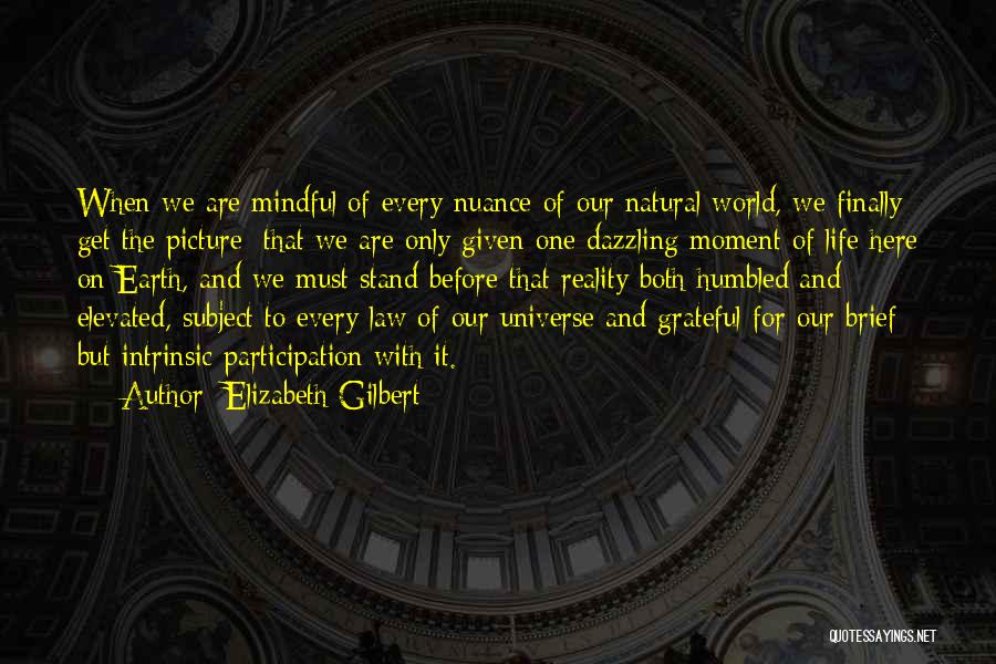 Elizabeth Gilbert Quotes: When We Are Mindful Of Every Nuance Of Our Natural World, We Finally Get The Picture: That We Are Only
