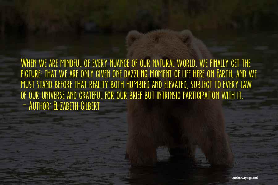 Elizabeth Gilbert Quotes: When We Are Mindful Of Every Nuance Of Our Natural World, We Finally Get The Picture: That We Are Only