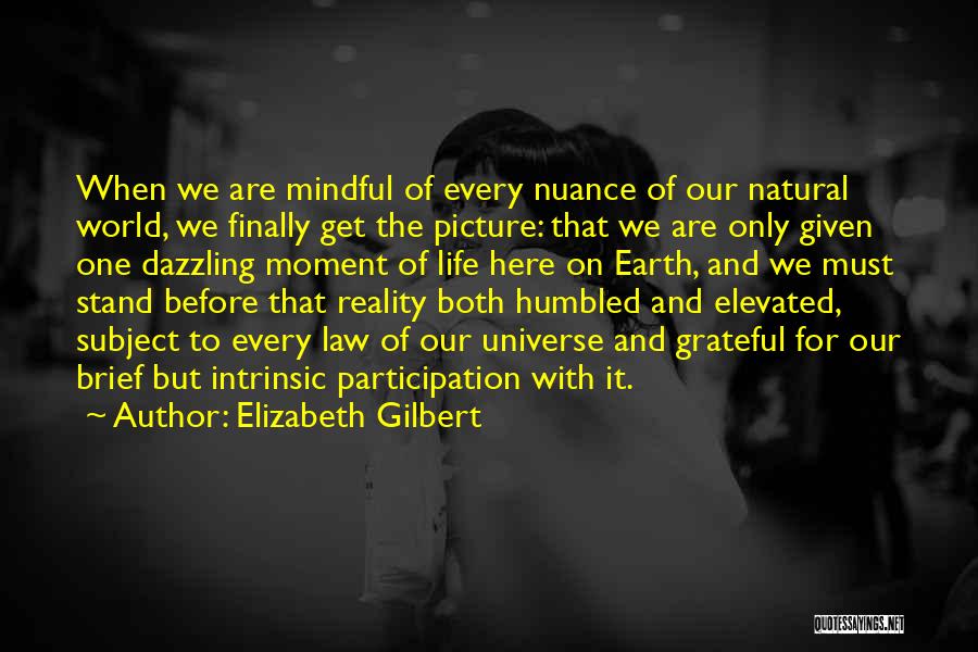 Elizabeth Gilbert Quotes: When We Are Mindful Of Every Nuance Of Our Natural World, We Finally Get The Picture: That We Are Only