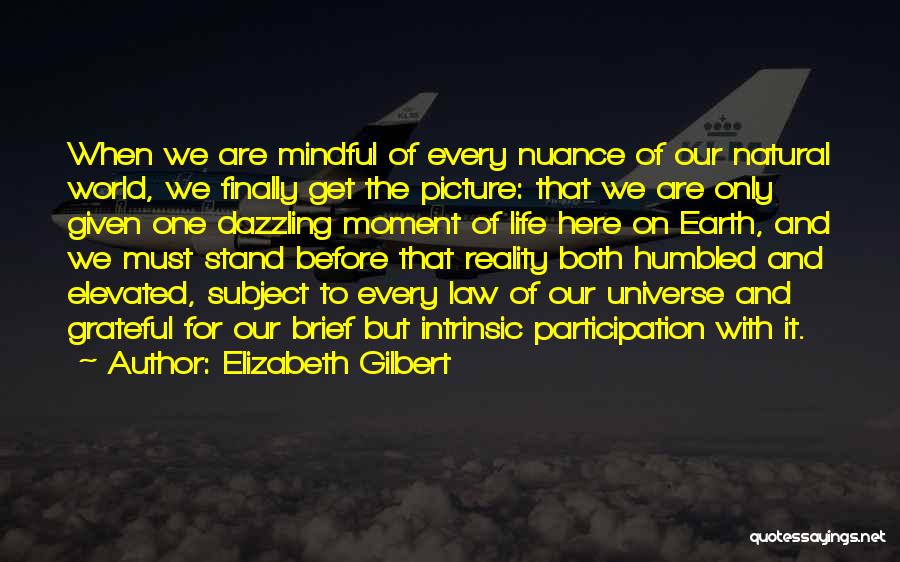 Elizabeth Gilbert Quotes: When We Are Mindful Of Every Nuance Of Our Natural World, We Finally Get The Picture: That We Are Only