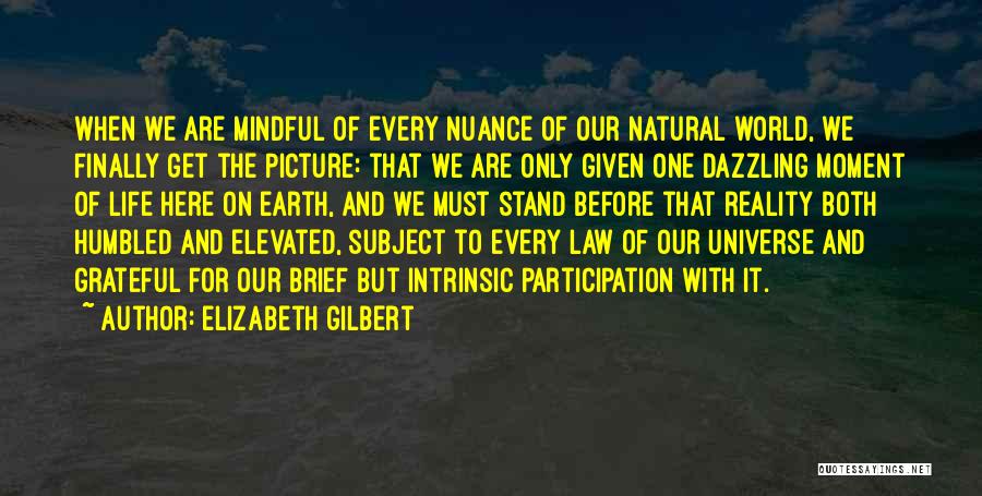 Elizabeth Gilbert Quotes: When We Are Mindful Of Every Nuance Of Our Natural World, We Finally Get The Picture: That We Are Only
