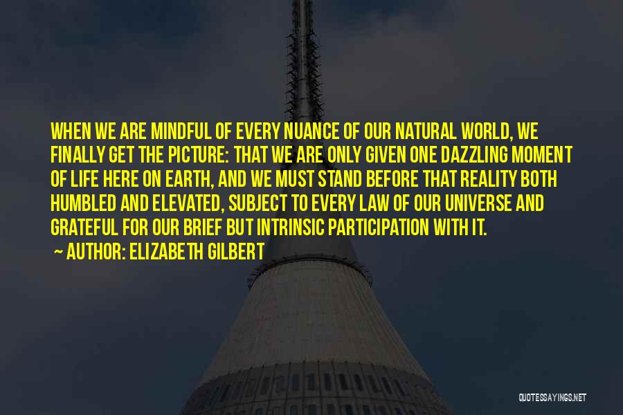 Elizabeth Gilbert Quotes: When We Are Mindful Of Every Nuance Of Our Natural World, We Finally Get The Picture: That We Are Only