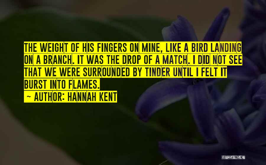 Hannah Kent Quotes: The Weight Of His Fingers On Mine, Like A Bird Landing On A Branch. It Was The Drop Of A