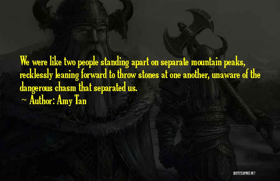 Amy Tan Quotes: We Were Like Two People Standing Apart On Separate Mountain Peaks, Recklessly Leaning Forward To Throw Stones At One Another,