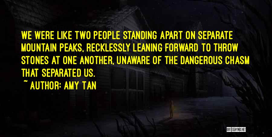 Amy Tan Quotes: We Were Like Two People Standing Apart On Separate Mountain Peaks, Recklessly Leaning Forward To Throw Stones At One Another,