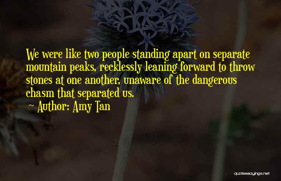 Amy Tan Quotes: We Were Like Two People Standing Apart On Separate Mountain Peaks, Recklessly Leaning Forward To Throw Stones At One Another,