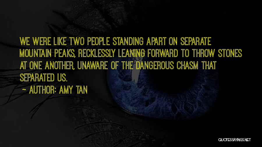 Amy Tan Quotes: We Were Like Two People Standing Apart On Separate Mountain Peaks, Recklessly Leaning Forward To Throw Stones At One Another,